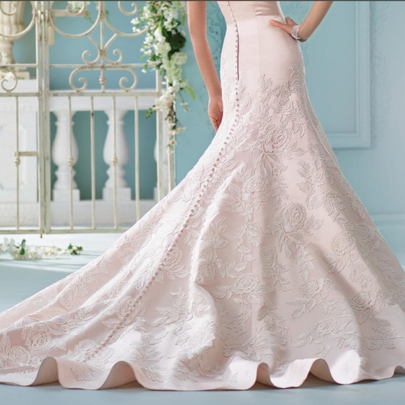 MonCheri strapless soft satin fit and flare wedding gown - Picture 8 of 9